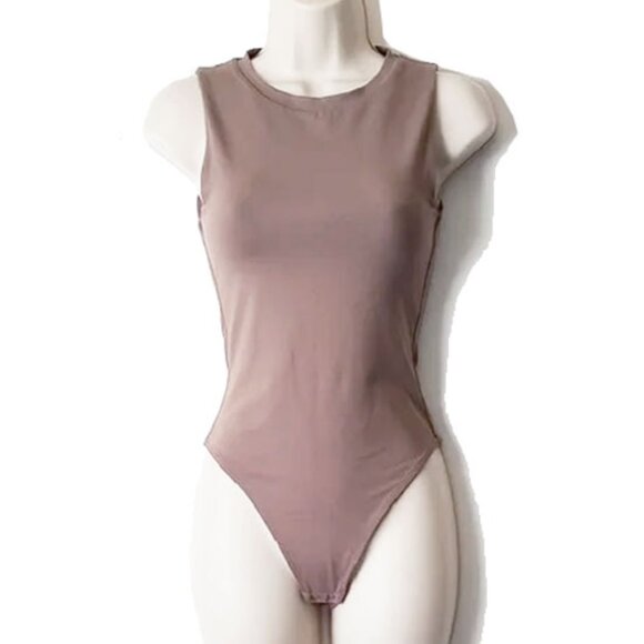 Babaton Contour Crewneck Sleeveless Bodysuit S Taupe - Picture 1 of 5